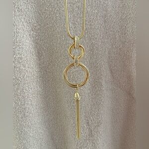 Alfani Silver-Tone Pave Hoop & Chain Tassel Pendant Necklace, Gold, 28